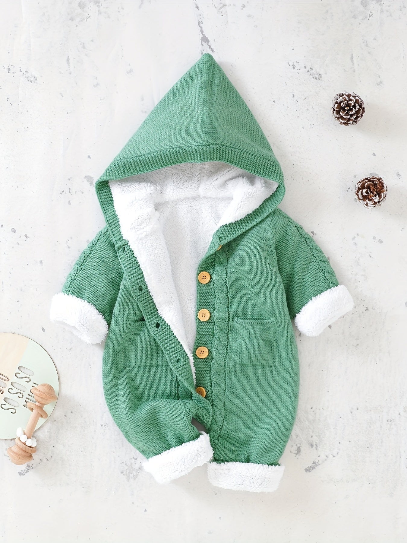 Baby Knitted Jumpsuit with Hood for Warm and Comfortable