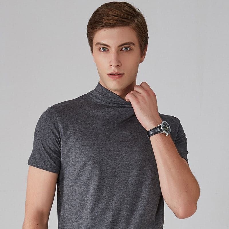 Men's Slim Fit T-Shirt with High Collar and Modern Fit
