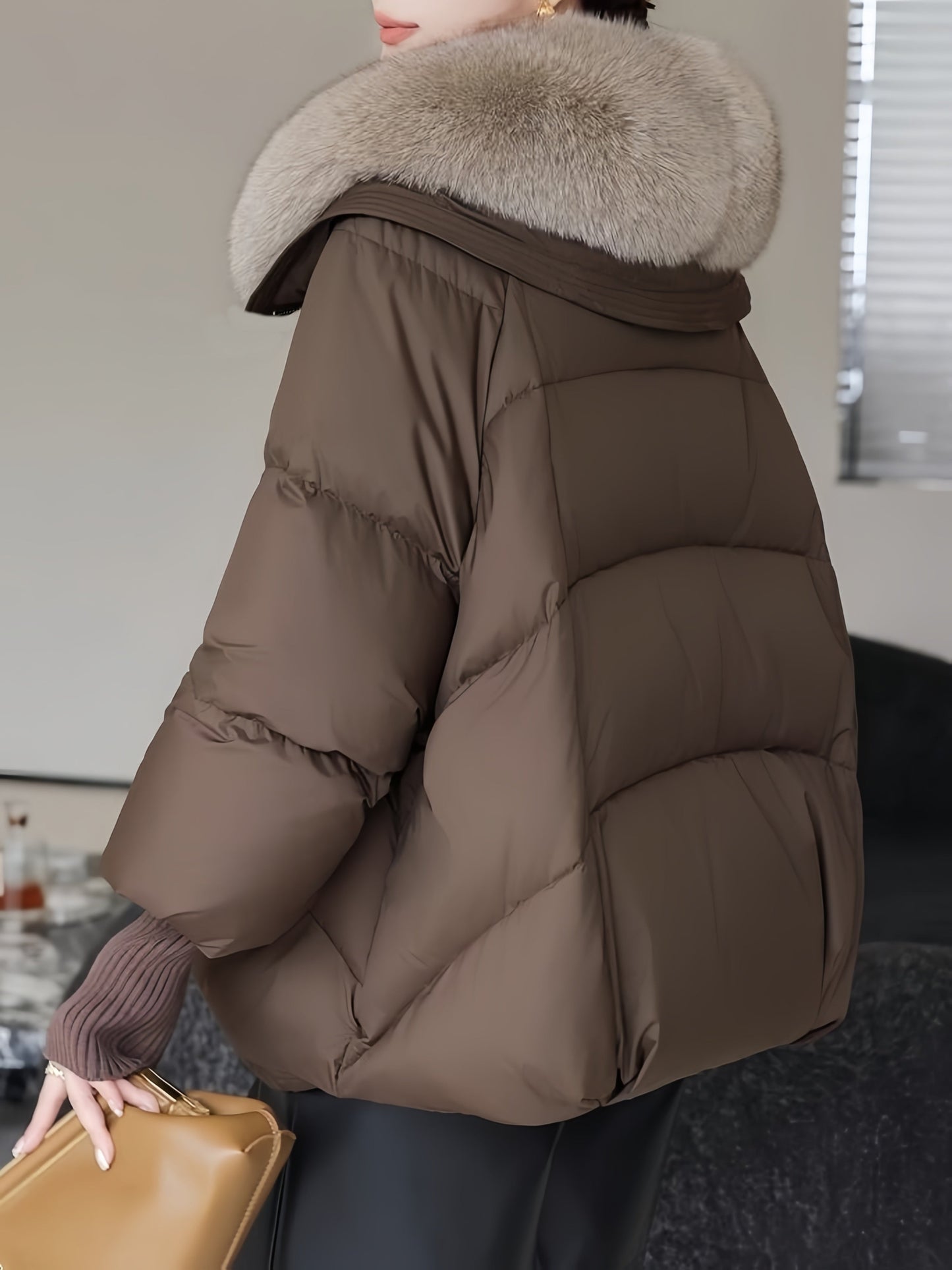 Ladies' Bomber Jacket with Removable Collar for Warm and Elegant