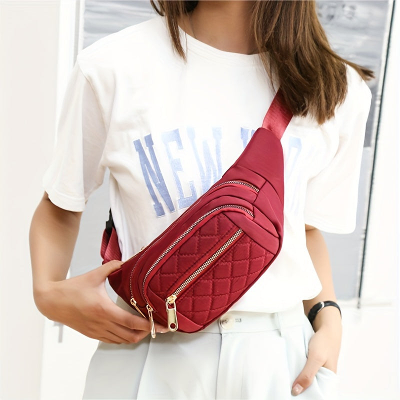 Bag with Lightweight Bum Design for Women with Quilted Check Pattern and Double Zipper