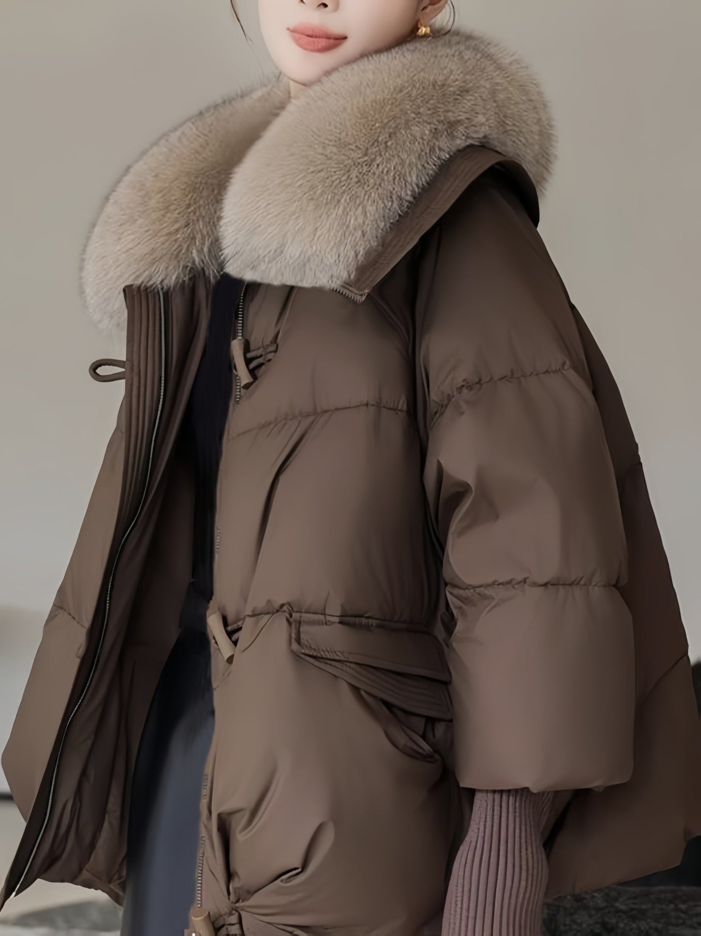 Ladies' Bomber Jacket with Removable Collar for Warm and Elegant