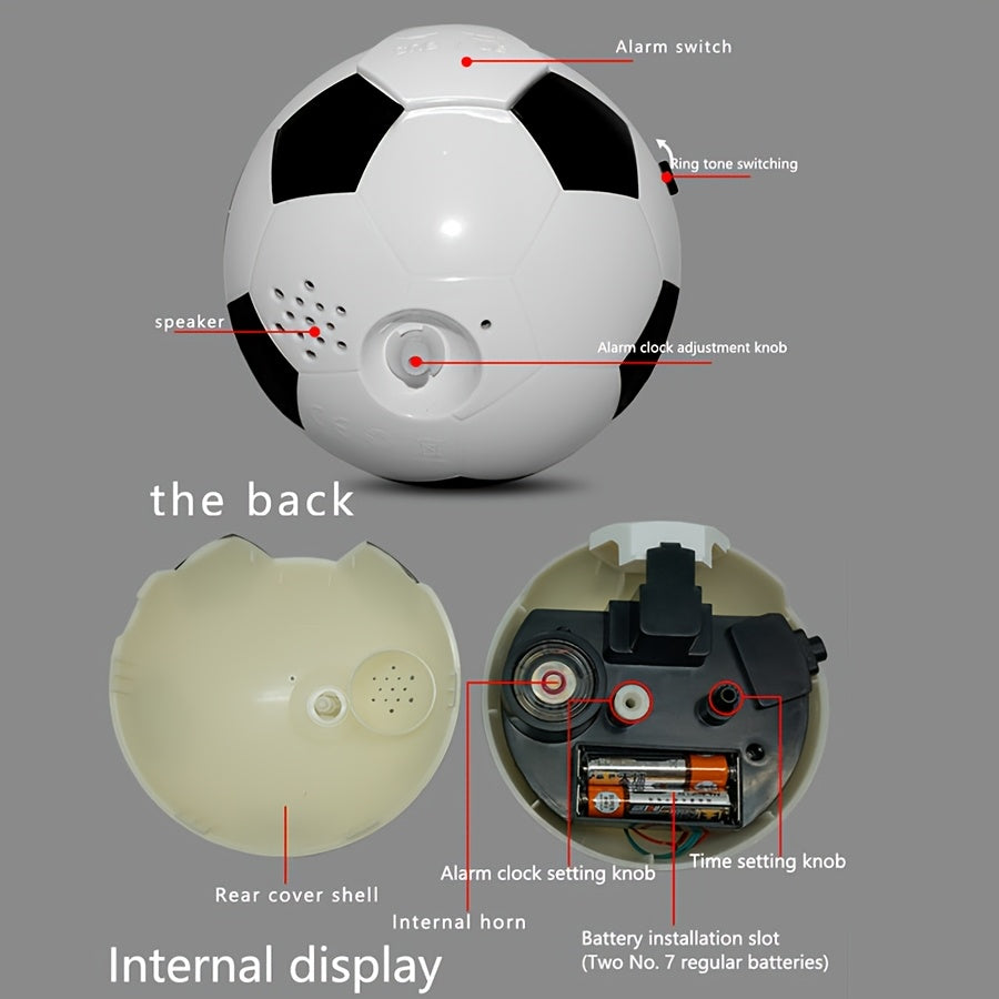 Clock with Creative Football-Shaped Alarm Design with Music and Unique Design for Young and Old