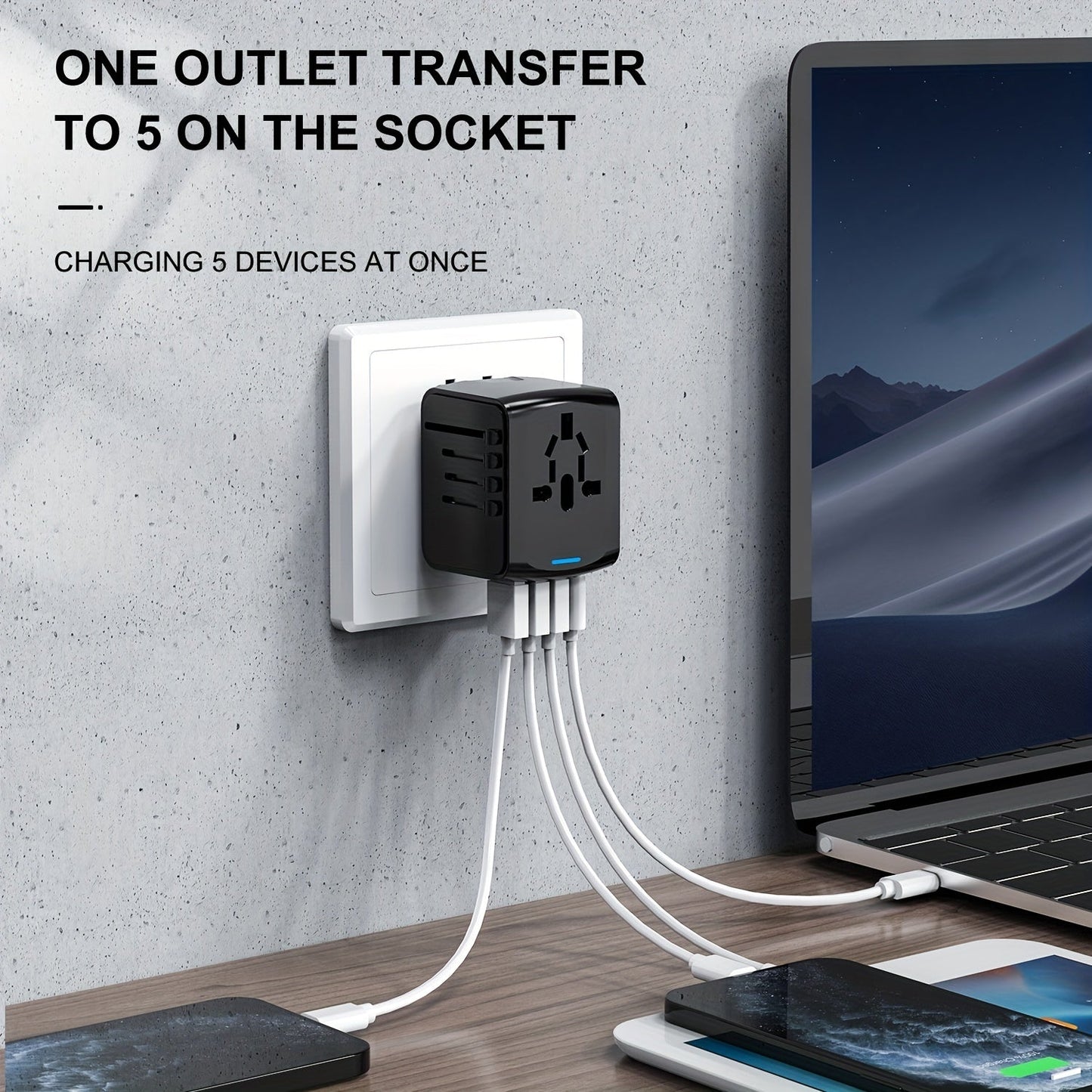 Travel Adapter with 4 USB Ports and Type-C for Global Charger