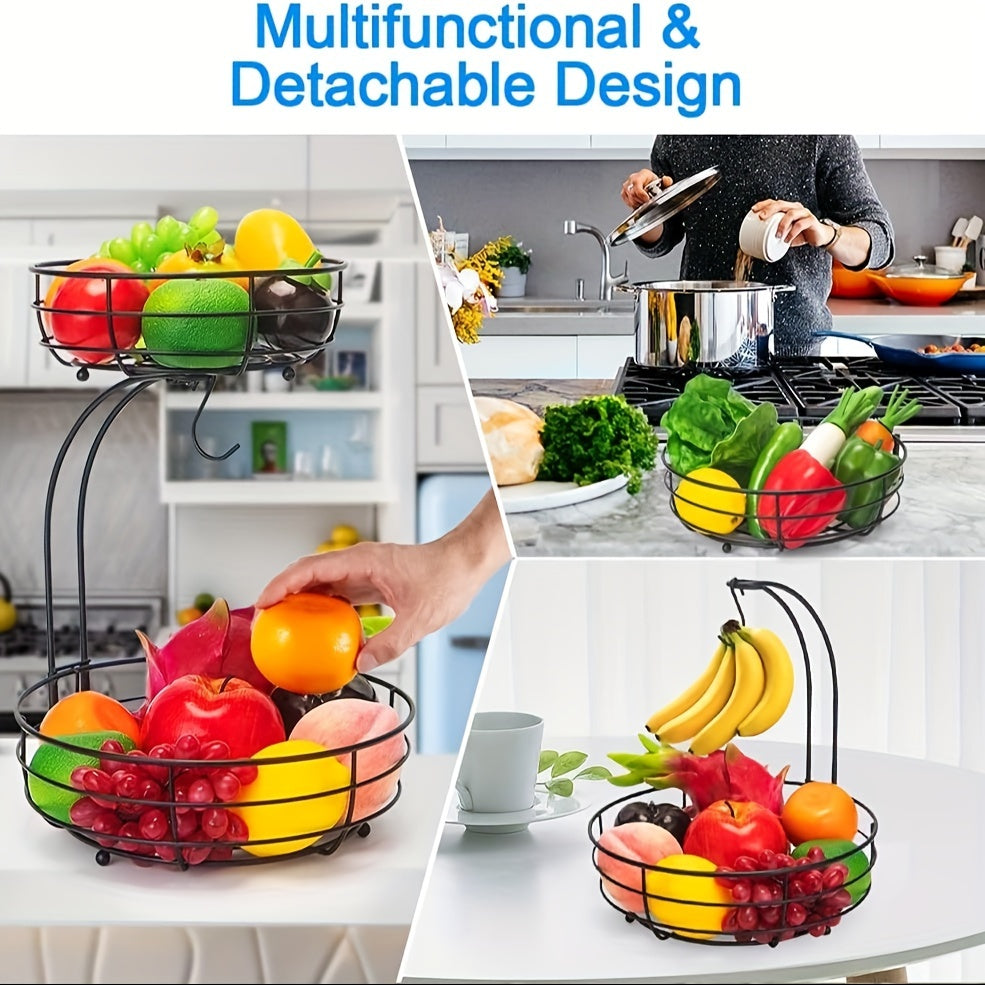 Holder 2-Tier Fruit Bowl with Banana for Metal Kitchen Organiser