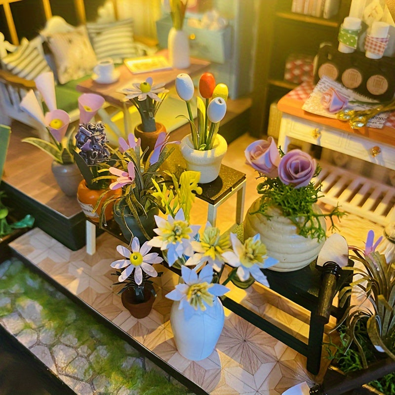 DIY Miniature Greenhouse House with Lighting for Handmade 3D Puzzle for Creative Decoration