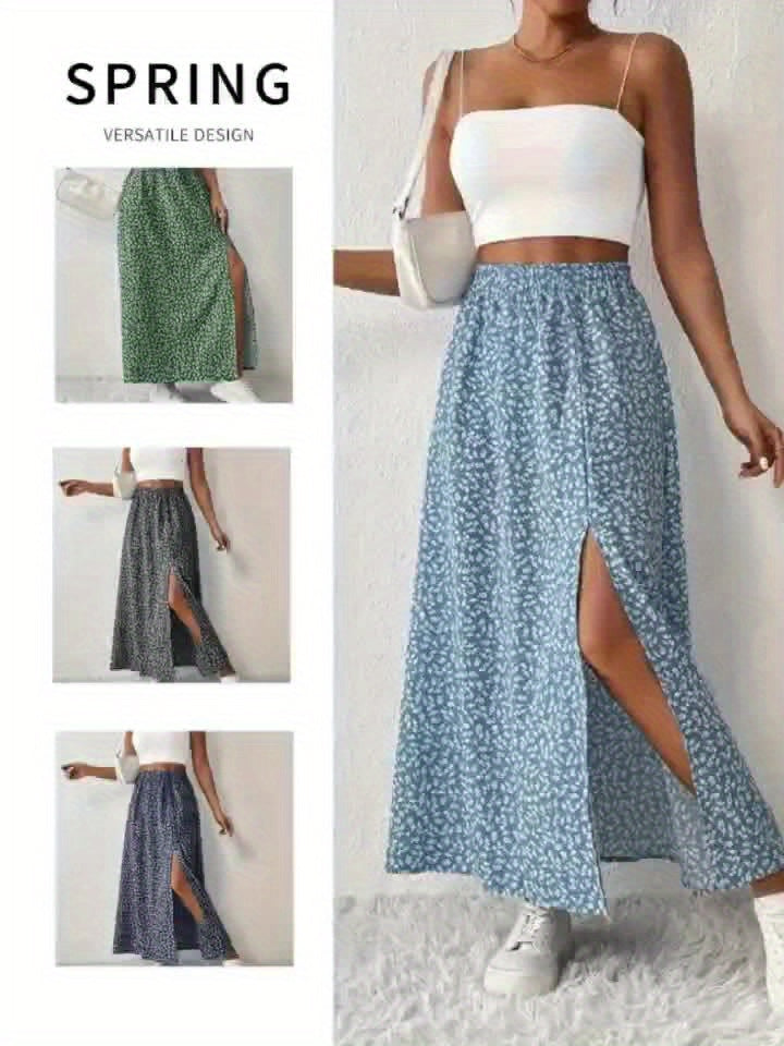 Elegant Summer Maxi Skirt with Floral Print and Airy Split for Women