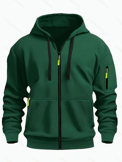 Men's Zip-Up Hoodie with Hood for Casual Outdoor Sweatshirt