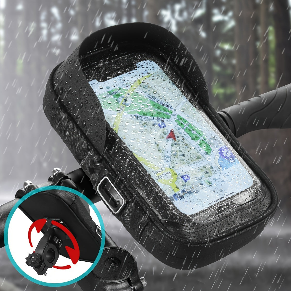 Holder Waterproof Bicycle and Motorcycle Phone for Handlebar Bag with 360° Rotation Option
