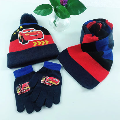 Set with Winter Design for Kids for Beanie, Gloves, and Scarf Set with Cartoon Characters