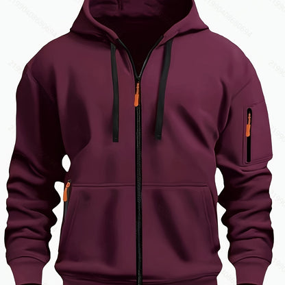 Men's Zip-Up Hoodie with Hood for Casual Outdoor Sweatshirt