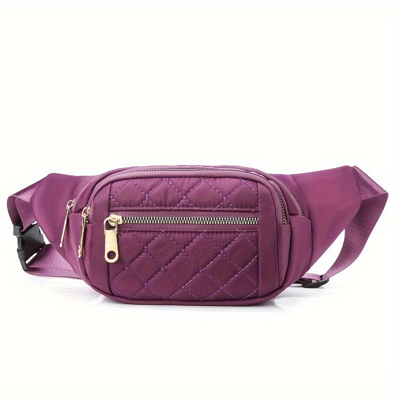 Bag with Lightweight Bum Design for Women with Quilted Check Pattern and Double Zipper