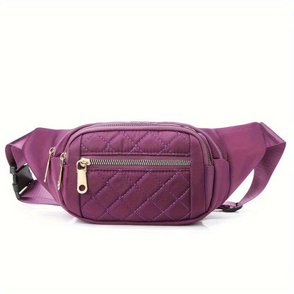 Bag with Lightweight Bum Design for Women with Quilted Check Pattern and Double Zipper