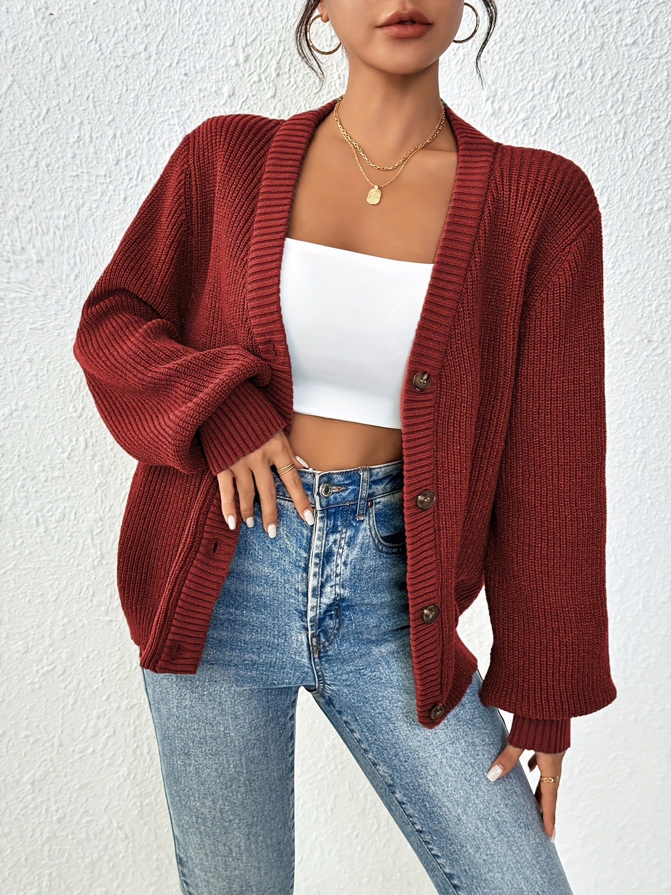 Autonomous Solid Knit Cardigan for Stylish and Warm for Spring and Autumn