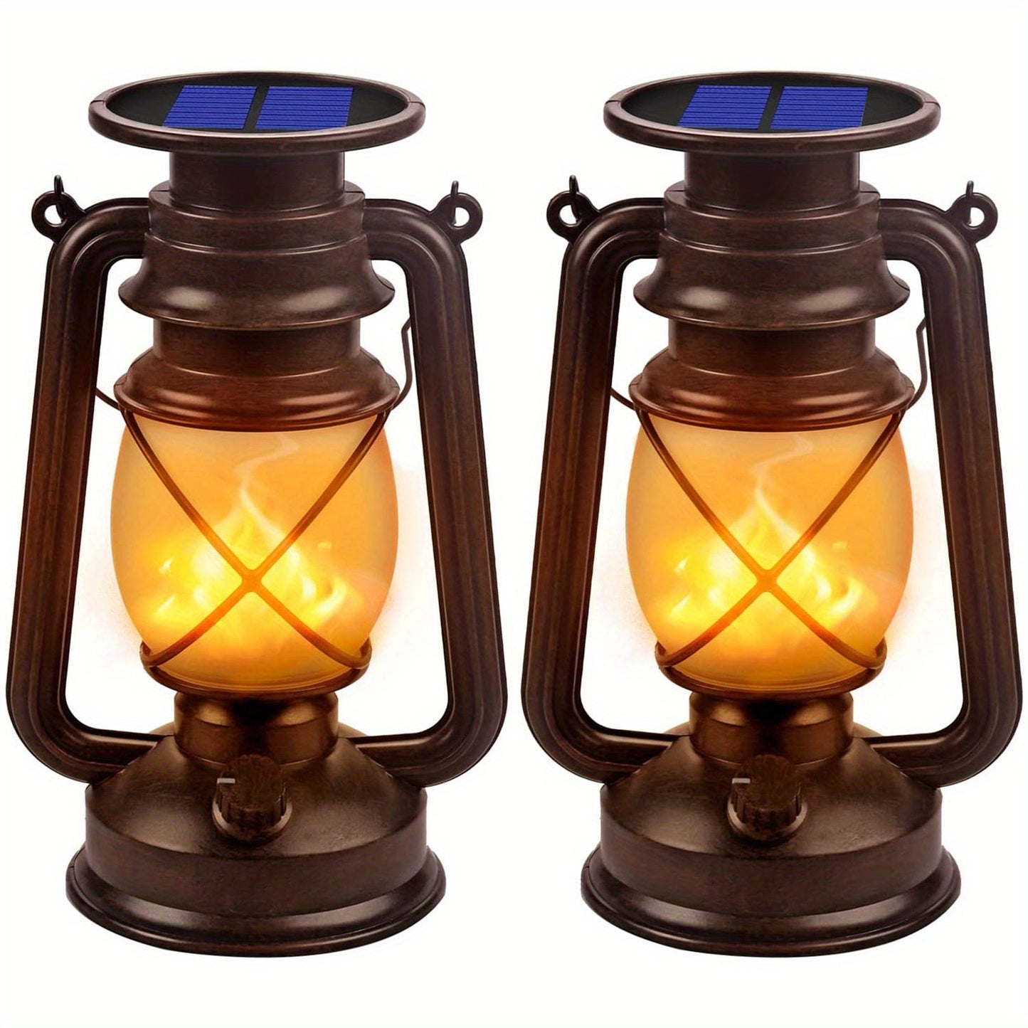Solar Lanterns Set of 2 for Vintage Dancing Flame LED Lights for Garden and Patio