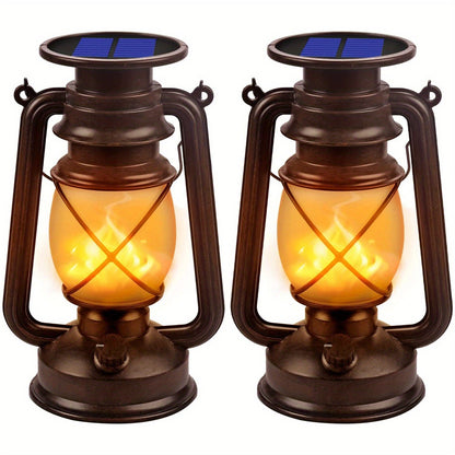 Solar Lanterns Set of 2 for Vintage Dancing Flame LED Lights for Garden and Patio