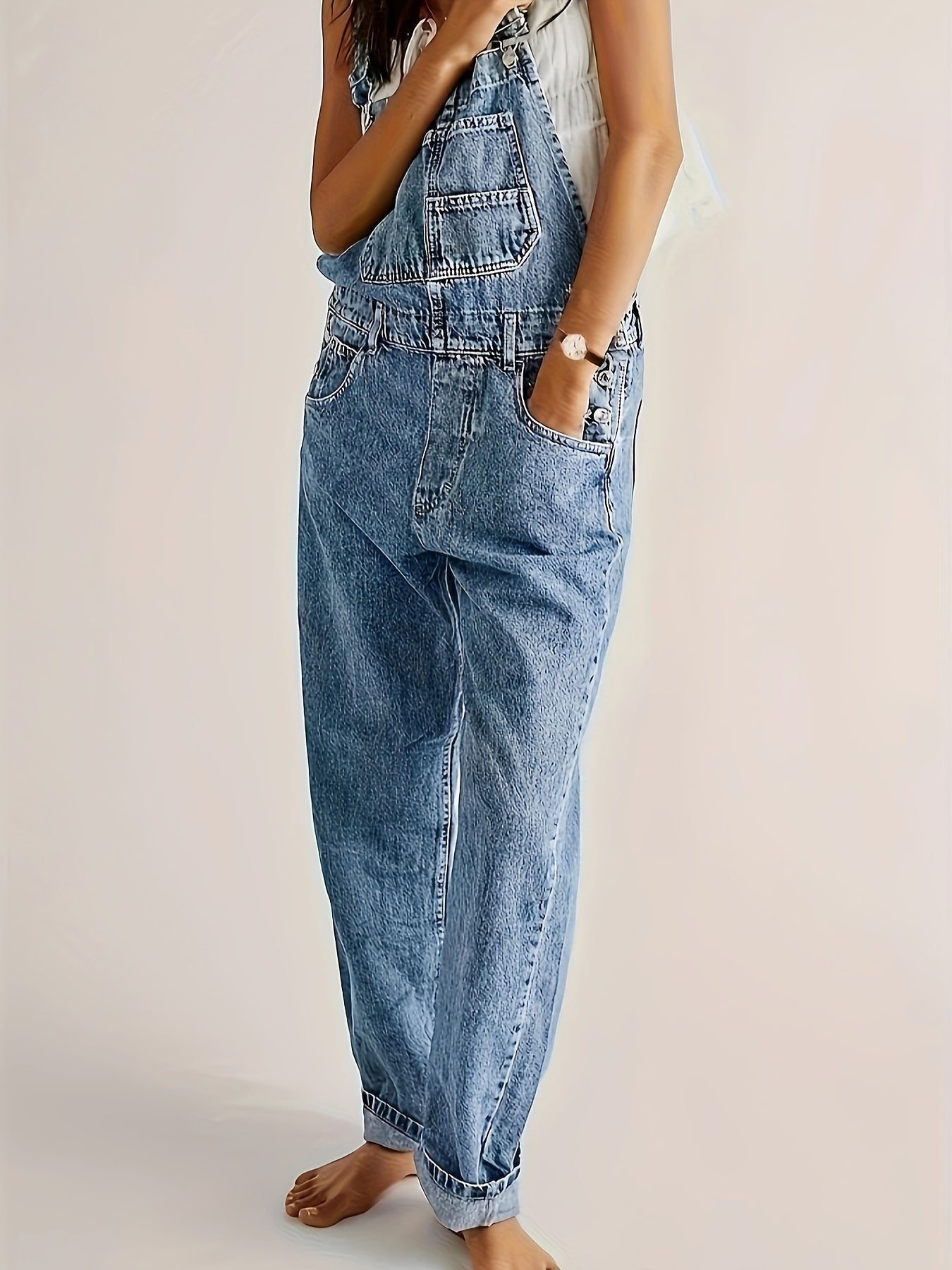 Ladies Denim Dungarees for Casual Overall with Loose Fit