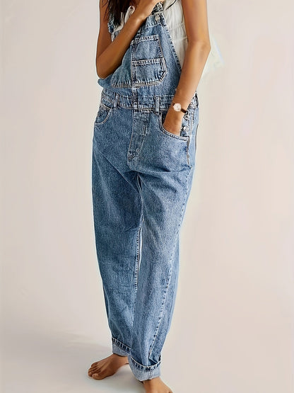 Ladies Denim Dungarees for Casual Overall with Loose Fit