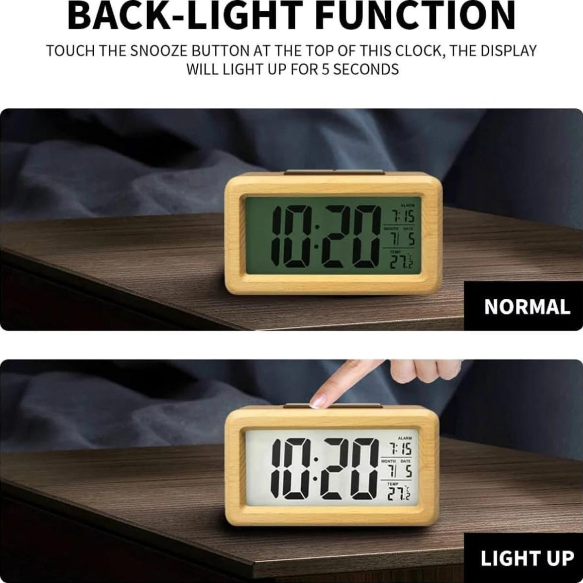 Clock Wooden Digital Alarm for LED Display with Temperature and Date