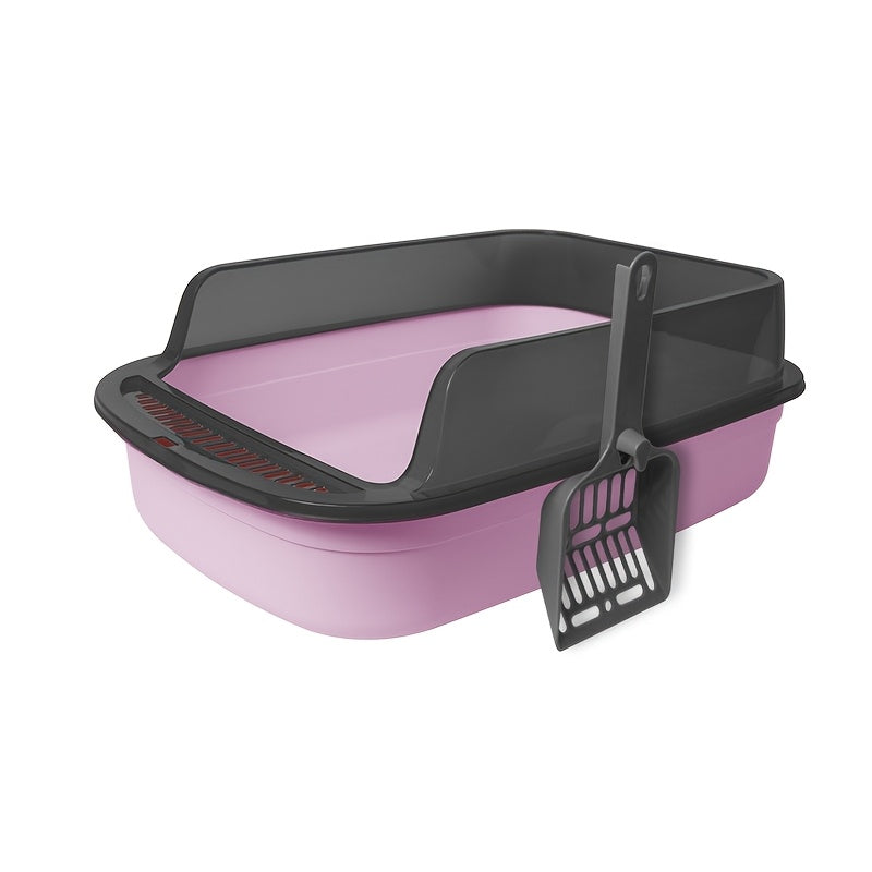Cat Litter Tray with Raised Edge and Scoop with Splash-Free and Practical Design