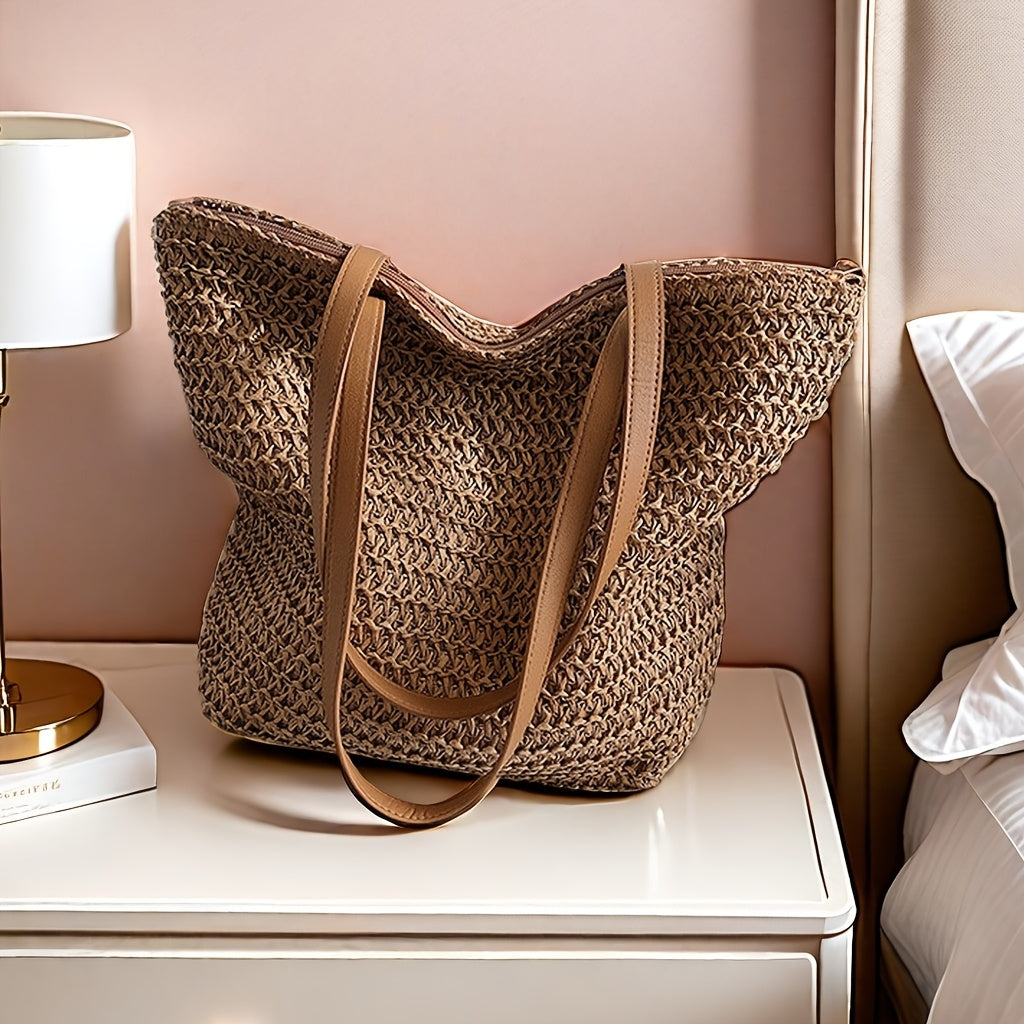 Bag with Beach French Straw Tote Bag Spacious Woven Summer Bag