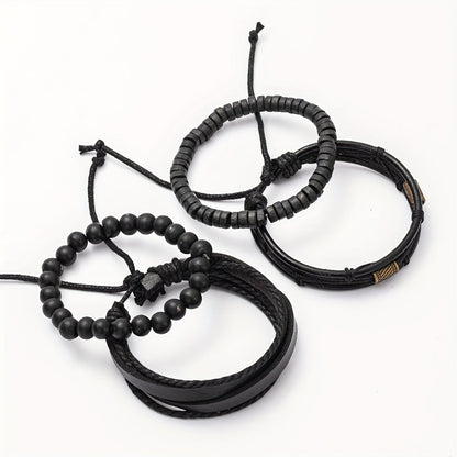 Bracelets with Stylish Leather and Wooden Set for the Modern Man