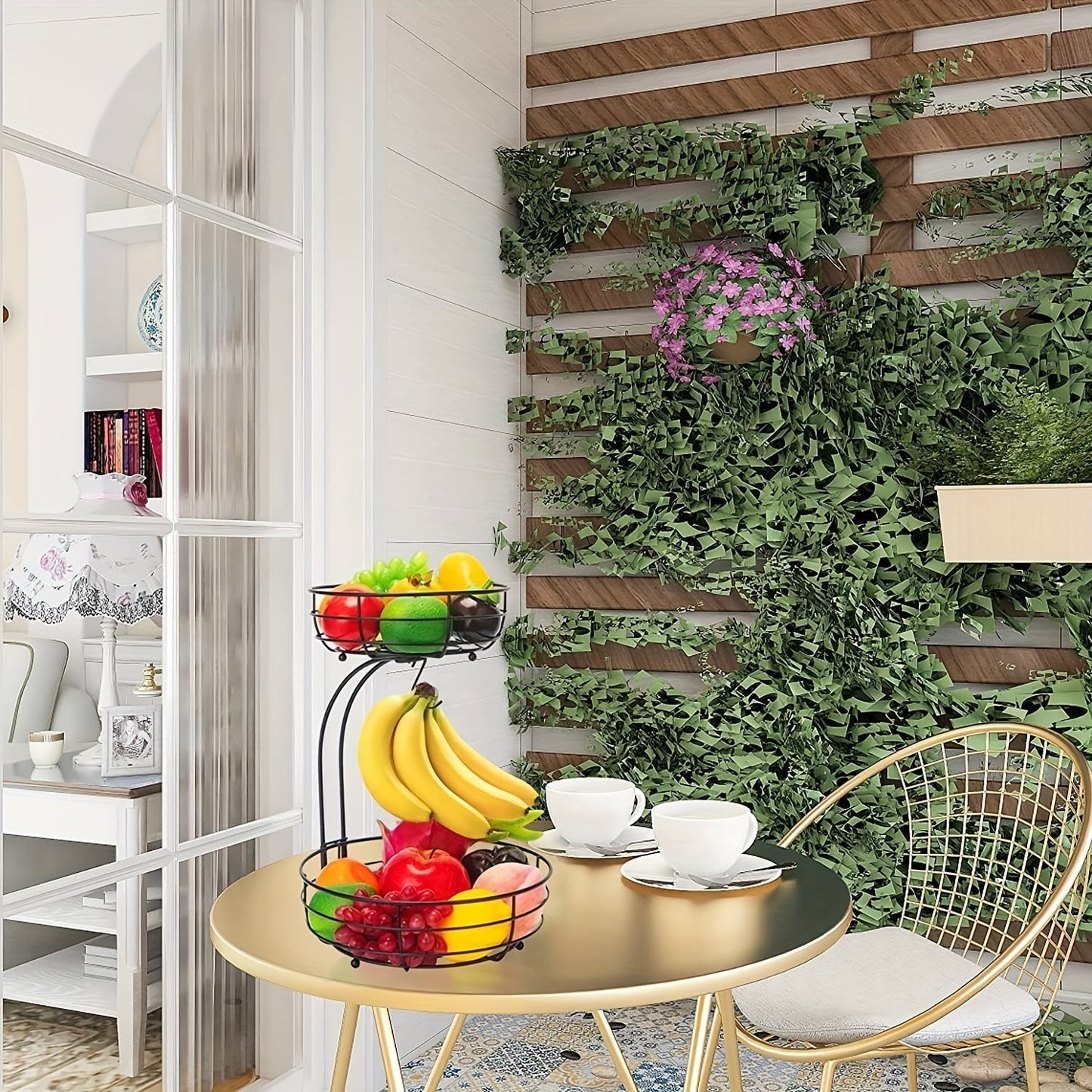 Holder 2-Tier Fruit Bowl with Banana for Metal Kitchen Organiser