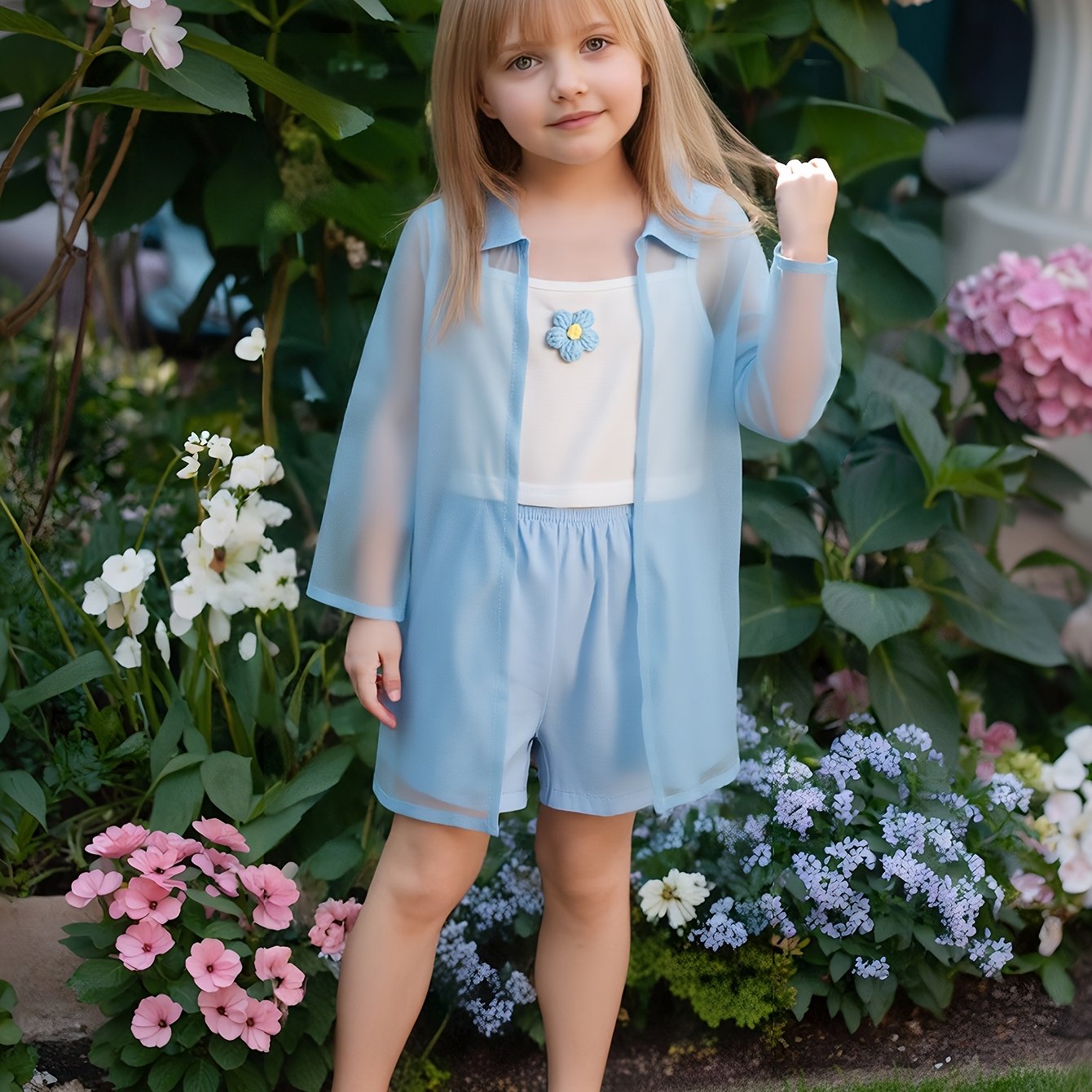 Set with Lightweight Girls' Summer Blouse and Shorts