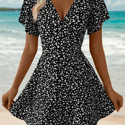 Lightweight Ladies' Summer Dress with Floral Print and Elegant Wrap Design