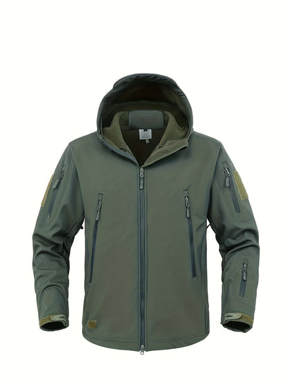 Men's Outdoor Softshell Jacket with Hood and Warm Windproof Lining
