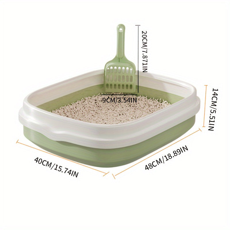 Large Open Cat Litter Tray with Raised Edge and Scoop with Minimalist and Spacious Design