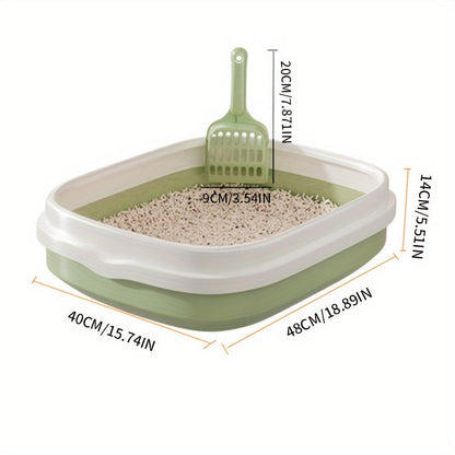 Large Open Cat Litter Tray with Raised Edge and Scoop with Minimalist and Spacious Design