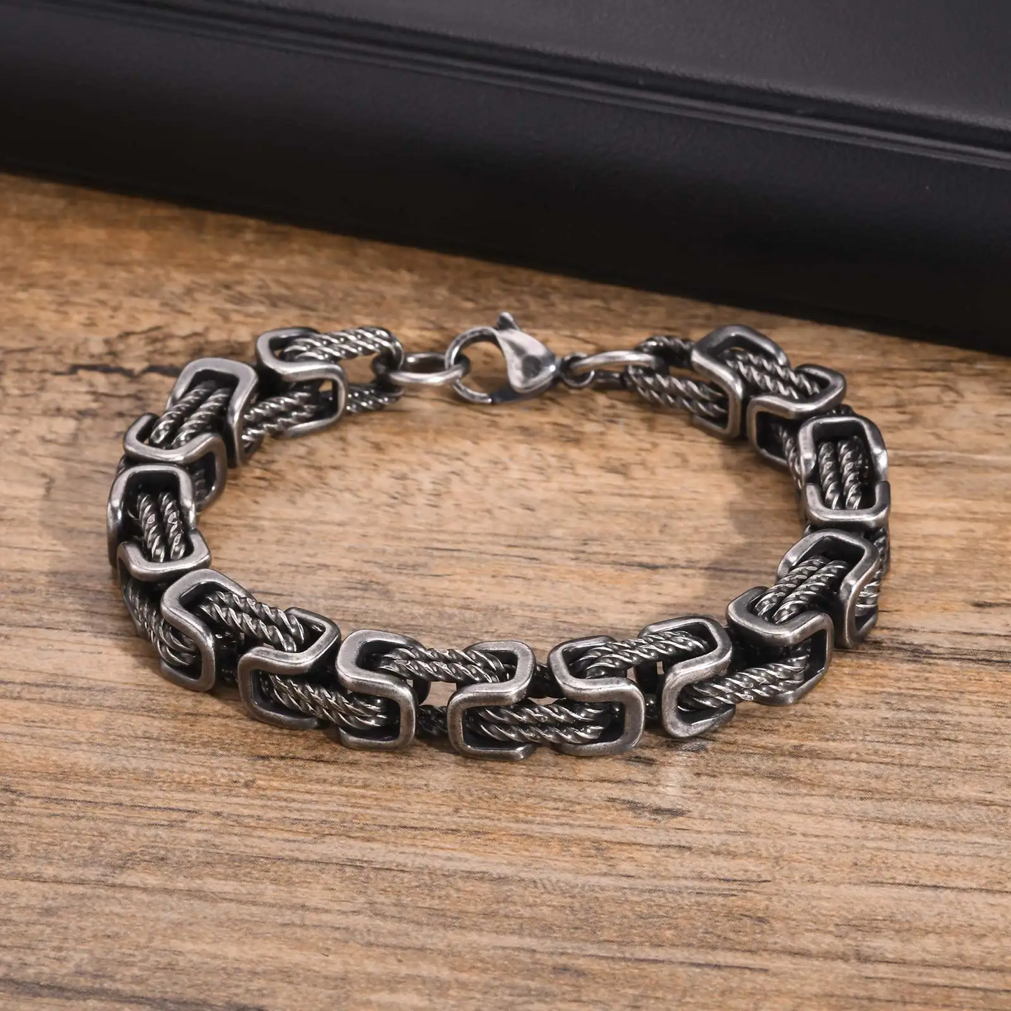 Bracelet Men's Stainless Steel with Woven Links and Scratch-Resistant Finish