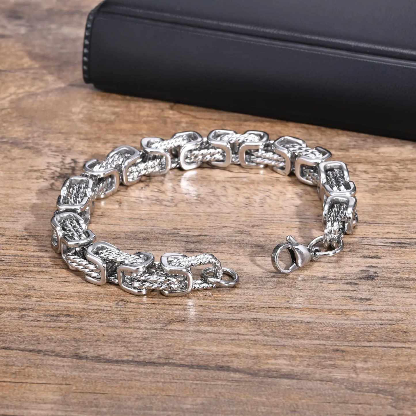 Bracelet Men's Stainless Steel with Woven Links and Scratch-Resistant Finish