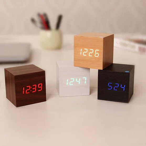 Clock with Digital Wooden Alarm LED Display for Minimalist and Modern