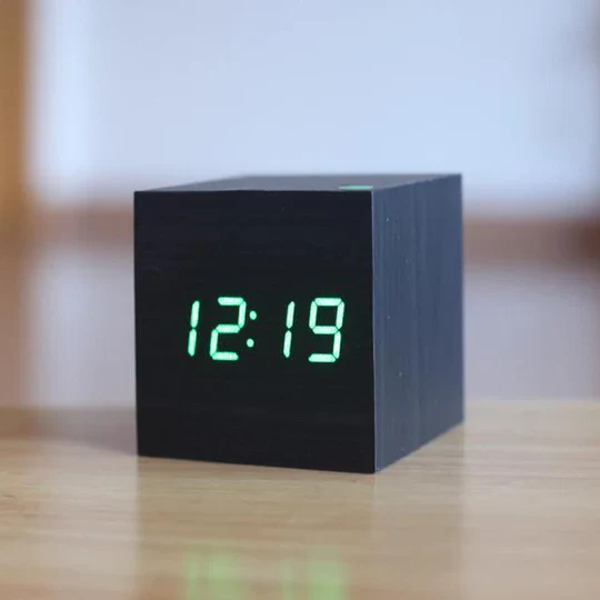 Clock with Digital Wooden Alarm LED Display for Minimalist and Modern