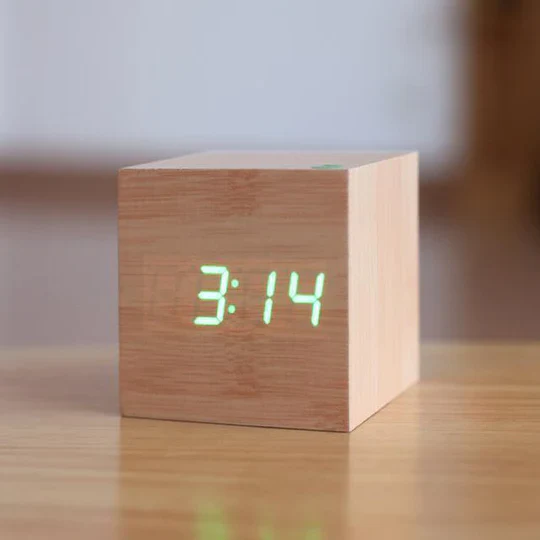 Clock with Digital Wooden Alarm LED Display for Minimalist and Modern