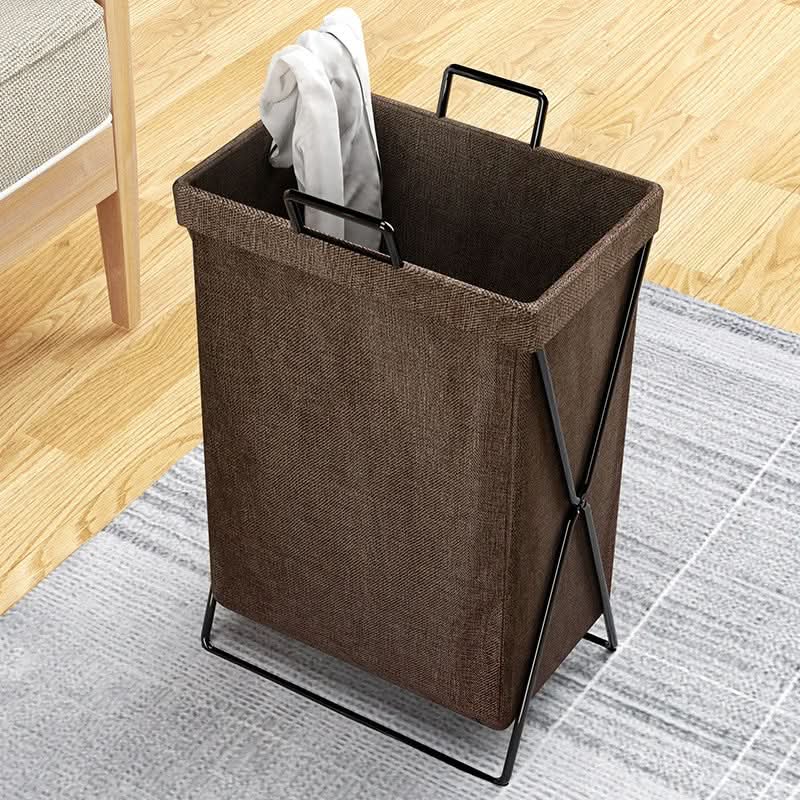 Basket with Foldable Laundry Metal Frame and Woven Fabric Storage Bag