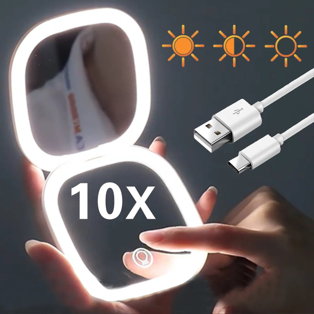Mirror with Mini LED Compact 1x/10x for Precision Lighting Beauty Tool