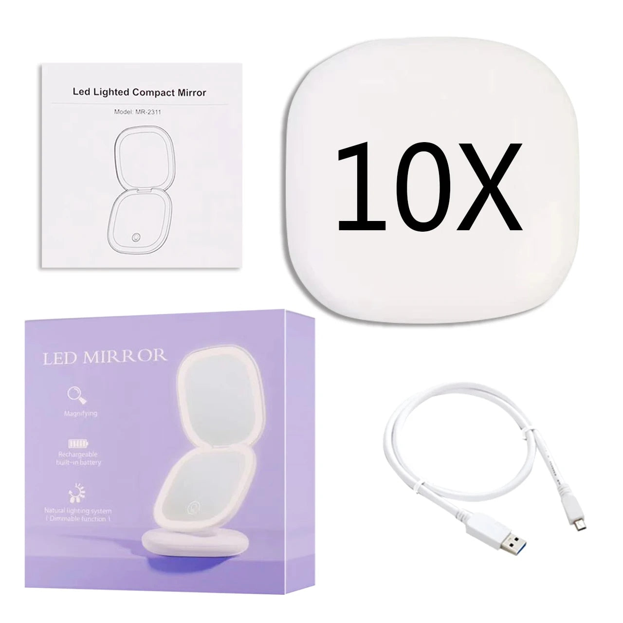 Mirror with Mini LED Compact 1x/10x for Precision Lighting Beauty Tool