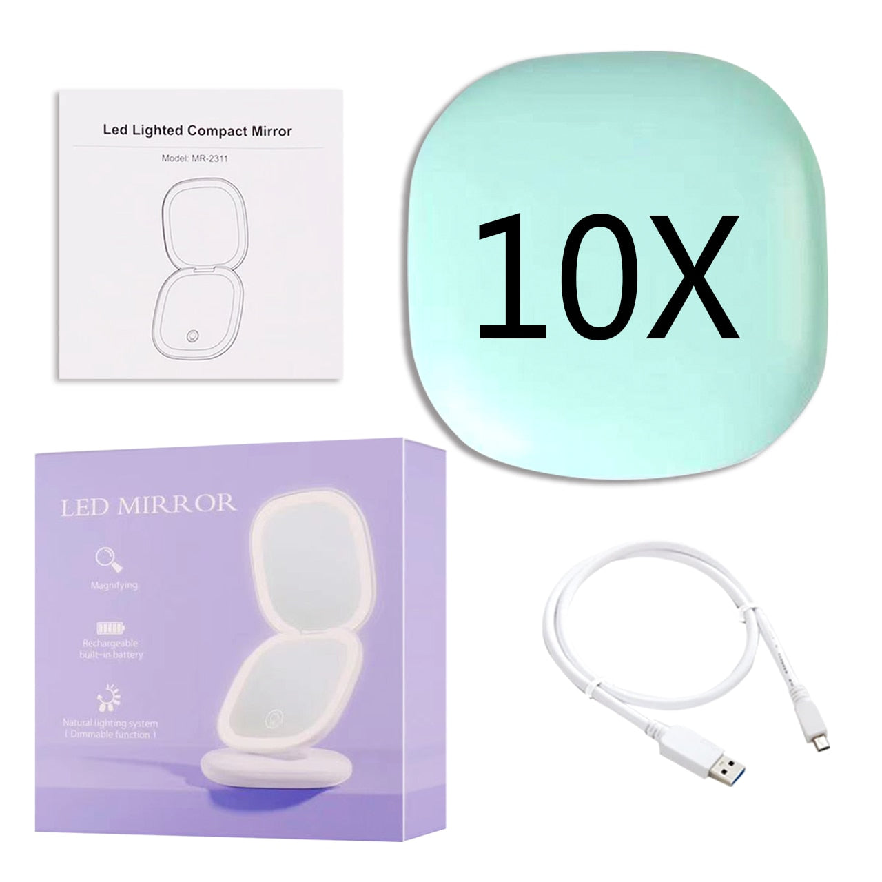 Mirror with Mini LED Compact 1x/10x for Precision Lighting Beauty Tool