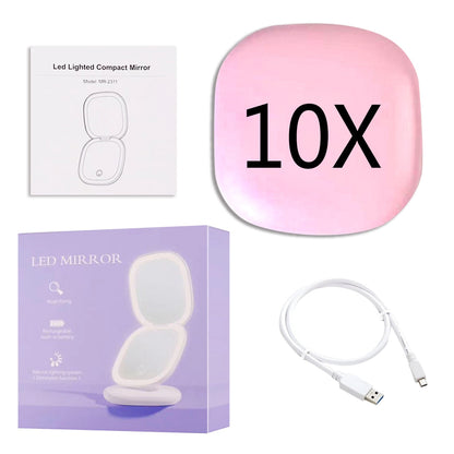 Mirror with Mini LED Compact 1x/10x for Precision Lighting Beauty Tool