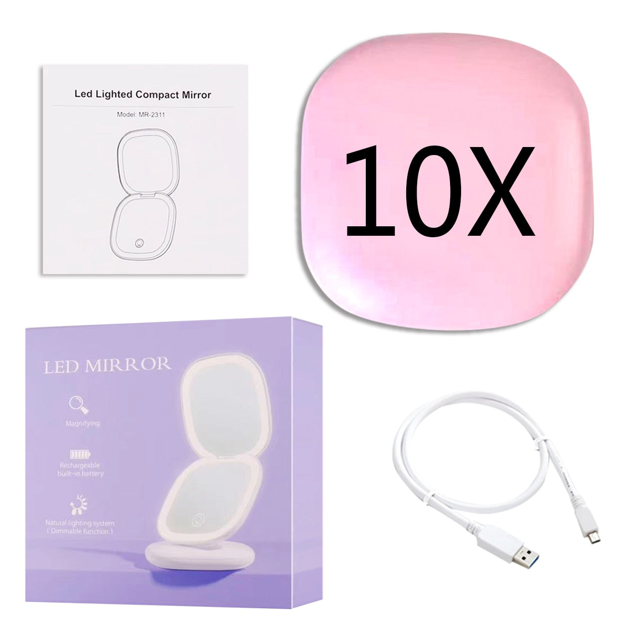 Mirror with Mini LED Compact 1x/10x for Precision Lighting Beauty Tool