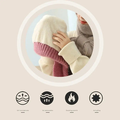 Knitted Winter Hat with Integrated Scarf with 2-in-1 Design