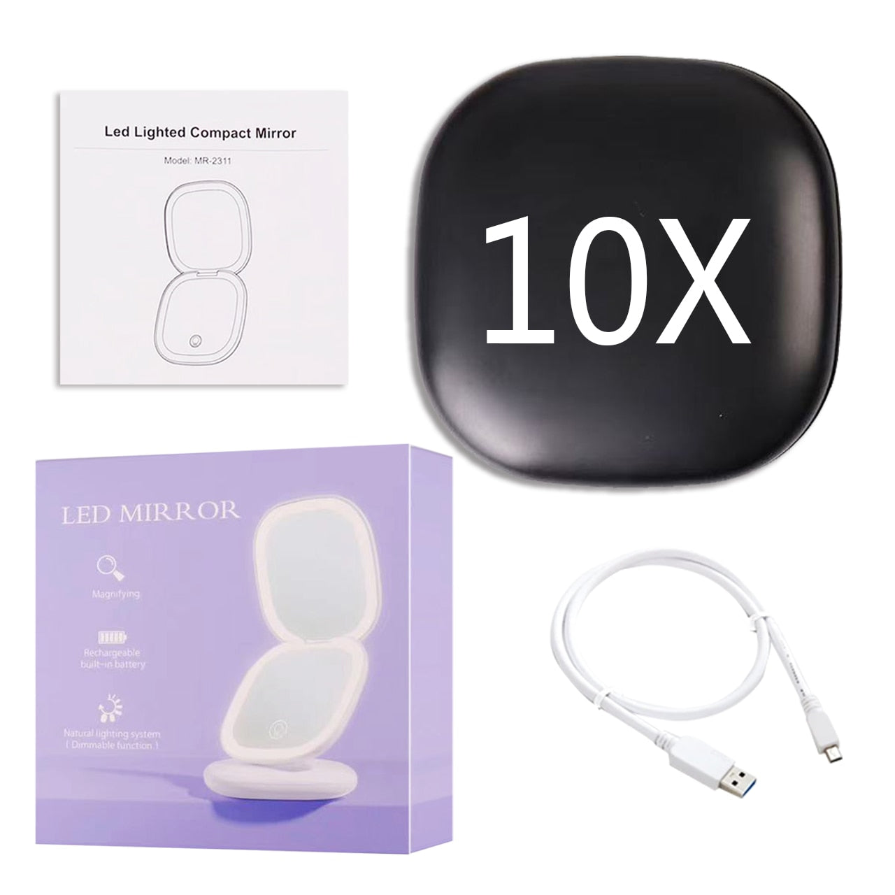 Mirror with Mini LED Compact 1x/10x for Precision Lighting Beauty Tool