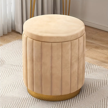 Nordic Chic Storage Ottoman with Stylish Round Pouf with Storage and Mirror Finish