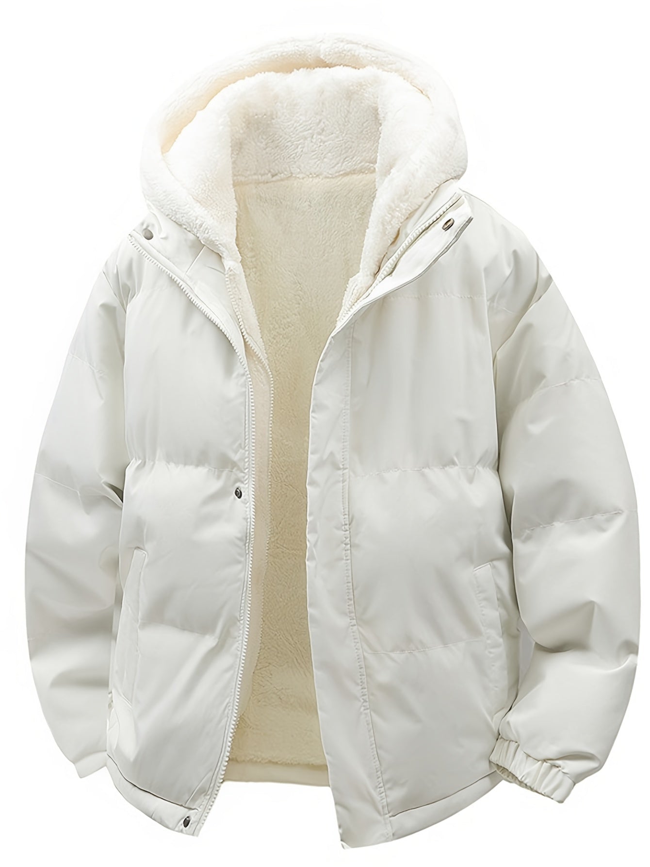 Padded Winter Coat with Teddy Lining and Hood for Casual Unisex Model