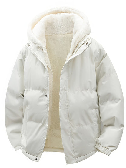 Padded Winter Coat with Teddy Lining and Hood for Casual Unisex Model