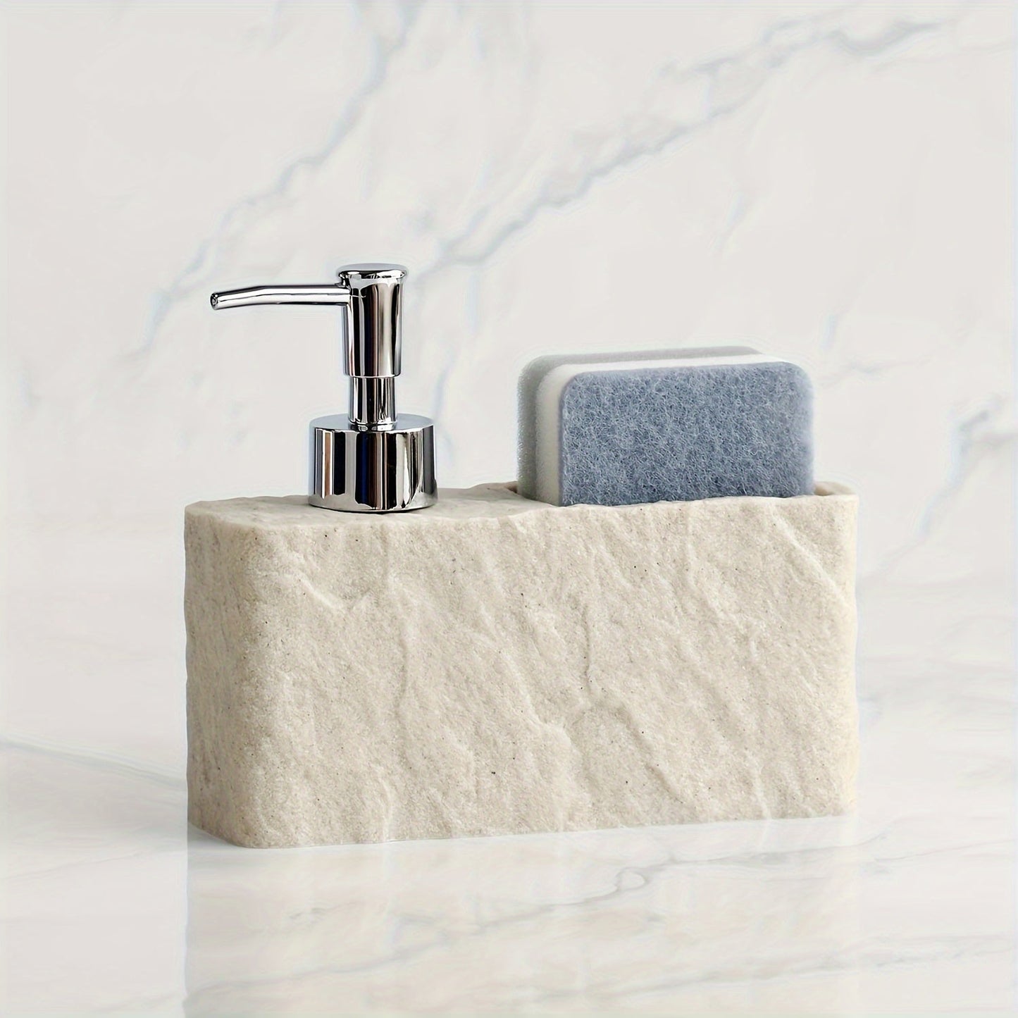Kitchen Soap Dispenser with Sponge Holder Made of Natural Stone for Stylish and Practical