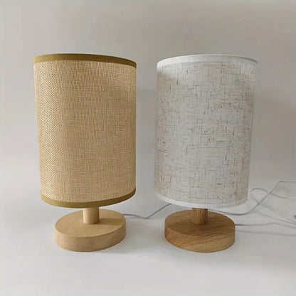 Minimalist Table Lamp with Wooden Base and Fabric Shade for Atmospheric Light
