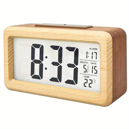 Clock Wooden Digital Alarm for LED Display with Temperature and Date